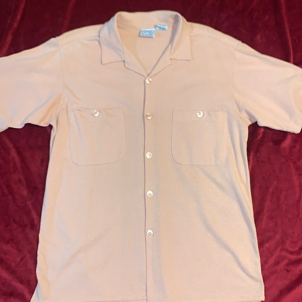 Casual Joe Haband Beige/Salmon Button-Up Short Sleeve Vintage Shirt Size Medium